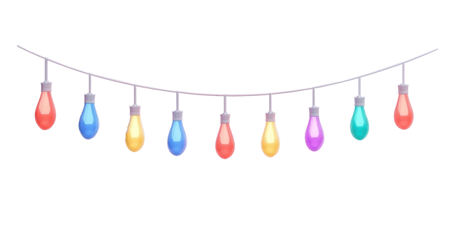 A string of colorful Christmas lights hanging 3D icon isolate on transparent background png
