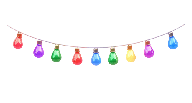 A string of colorful Christmas lights hanging 3D icon cartoon isolate on transparent background png