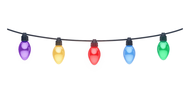 A string of colorful Christmas lights hanging 3D icon cartoon isolate on transparent background png