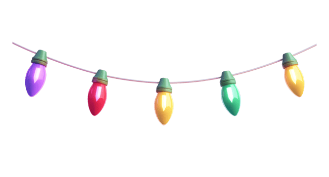 A string of colorful Christmas lights hanging 3D icon cartoon isolate on transparent background png