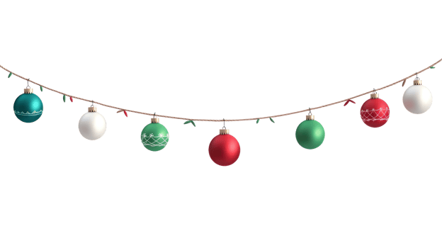 Christmas baubles garland hanging 3D icon cartoon isolate on transparent background png