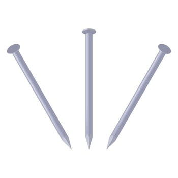 Illustration set of 3 nails in different positions isolated on white background. Carpentry tools vector