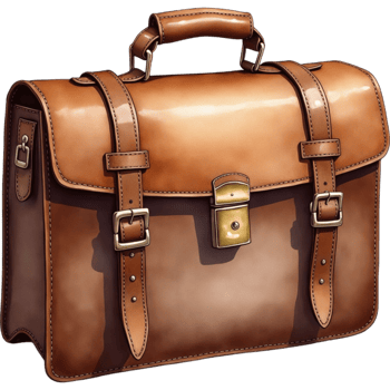 Brown leather briefcase with a gold clasp png