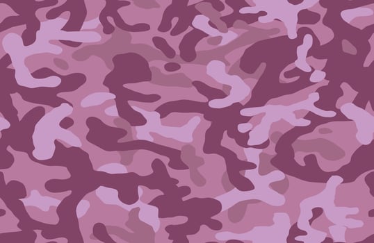 Fashionable camouflage pattern. Military fabric design. Seamless background, masking clothing, camo repeat print. Pink purple color vector