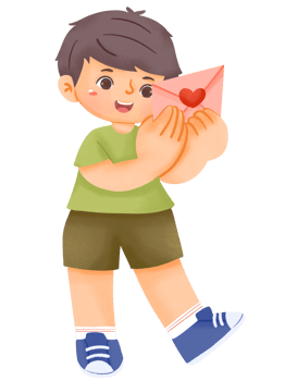 Boy holding a letter with a heart png