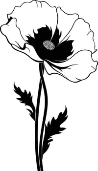 Black and white poppy flower clip art vector