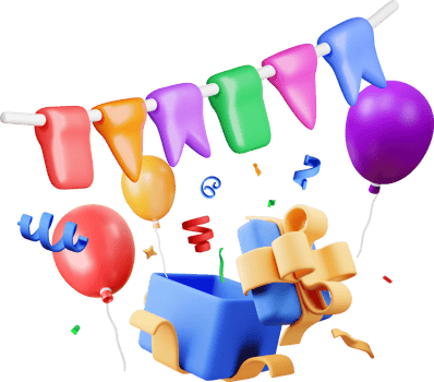 3D open gift box with falling confetti png