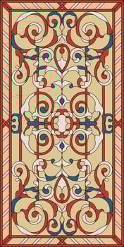 Stained-glass panel in a rectangular frame. Classic window, abstract floral arrangement of buds and leaves in the art Nouveau style vector