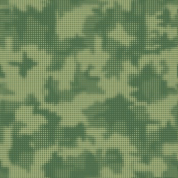 Abstract halftone seamless camouflage texture. Dot pattern in khaki green colors, camo digital two color background vector