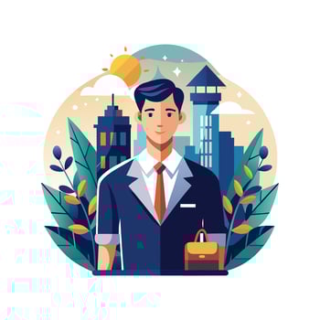 Businessman with suit and tie standing in front of city skyline vector