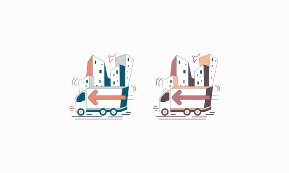 Delivery Truck Icon with City Skyline in Minimalist Style vector