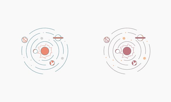 Two Simplified Line Drawings of Solar Systems vector