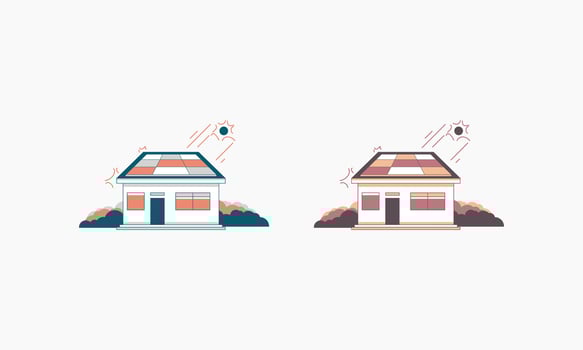 Two Identical Houses with Solar Panels on Their Roofs vector