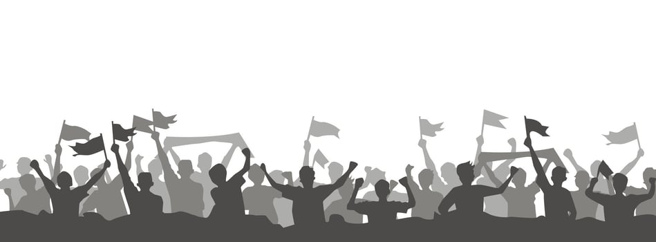 A crowd of people holding flags and cheering vector