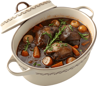 Mouthwatering Coq au Vin Clipart with Aromatic Ingredients Displayed. . png