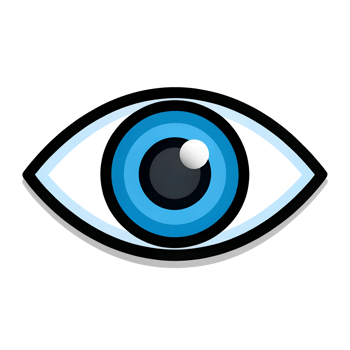 illustration style of eye icon open with blue iris and black outline png