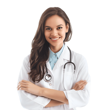 A female doctor is smiling and standing with her arms crossed png