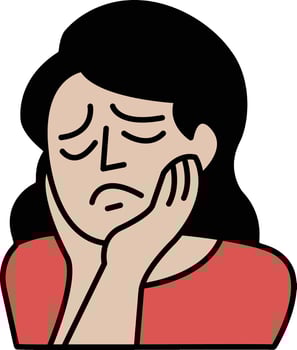 A woman is shown with her head resting on her hand, looking sad vector
