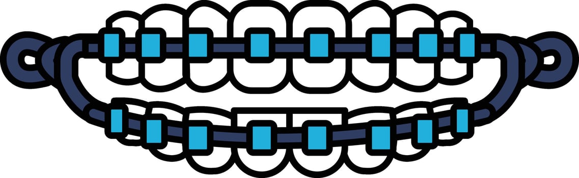 A cartoonish image of a mouth with braces vector