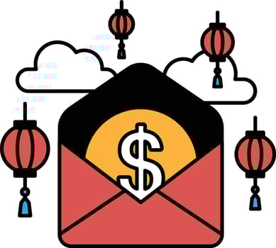 A red envelope with a dollar sign on it vector