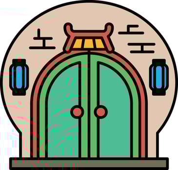 A green and red door with a red knob vector