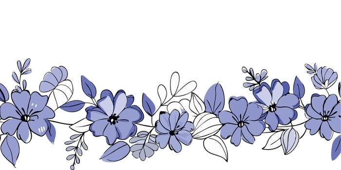 A blue and white floral border with leaves and flowers vector