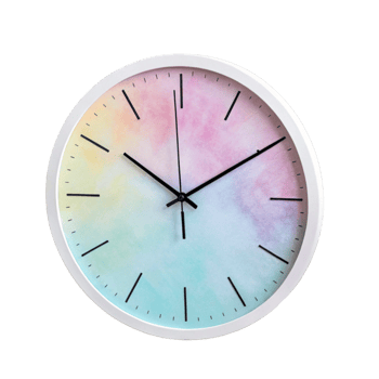 White Round Clock with Rainbow Watercolor Face. png