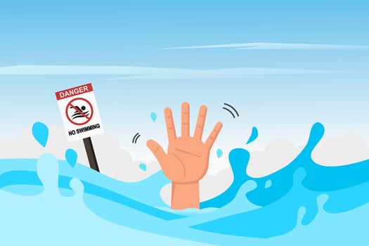 Hand of a person drowning in water reaches out to the surface to ask for help. vector