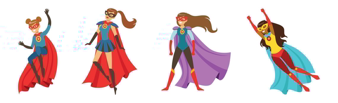 Woman Superhero Character in Costume and Cloak Set vector