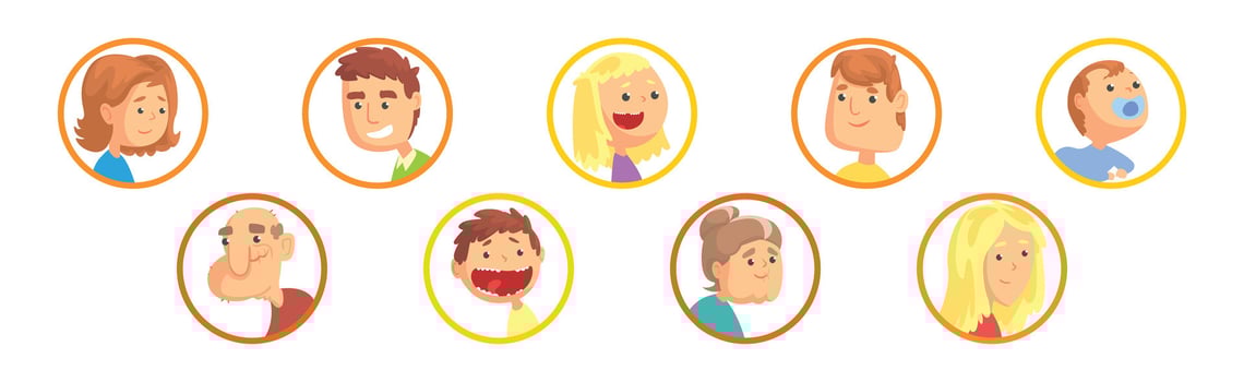 People Head and Face Avatar in Round Frame Set vector