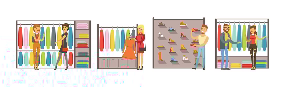 People Character Shopping at Store Make Purchase Set vector