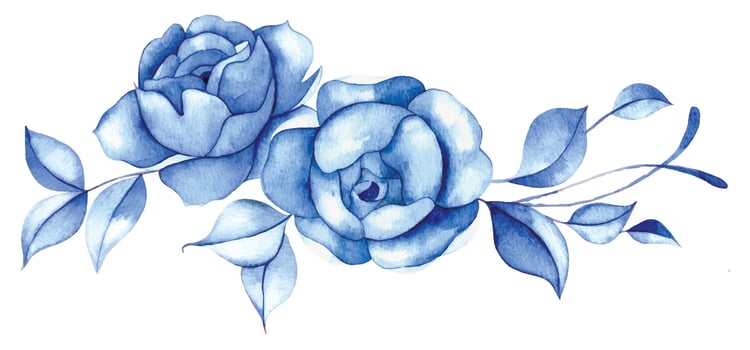watercolor bouquet of blue roses. blue flowers, vintage composition vector