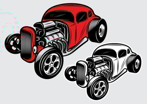 set of retro badges with Hot Rod vector