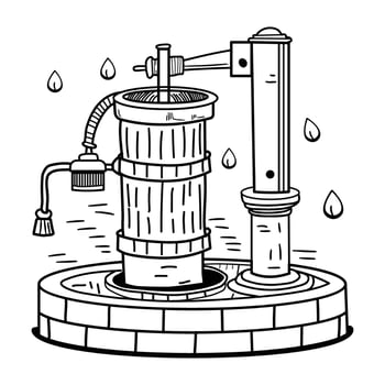 Water well with pump and water drops illustration vector