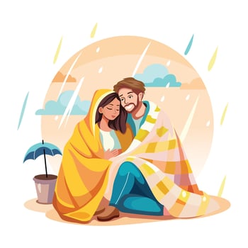 A couple enjoy romantic sunset, a flat style illustration vector