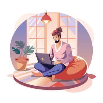 A man working on a laptop, a flat style illustration vector