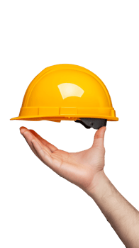Yellow hard hat held by hand in a stable grip, isolated on a transparent background png