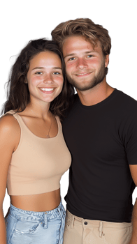 Smiling young couple embracing, casual clothing, isolated on a transparent background png