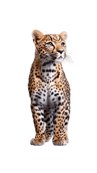 Young leopard standing alert, isolated on a transparent background png