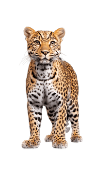 Leopard cub with curious expression, spotted fur pattern, isolated on a transparent background png