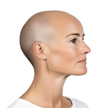 Profile of a bald woman looking confidently forward, isolated on a transparent background png