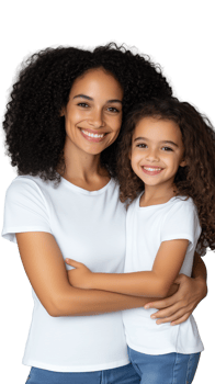 Smiling mother and daughter embracing, casual clothing, isolated on a transparent background png