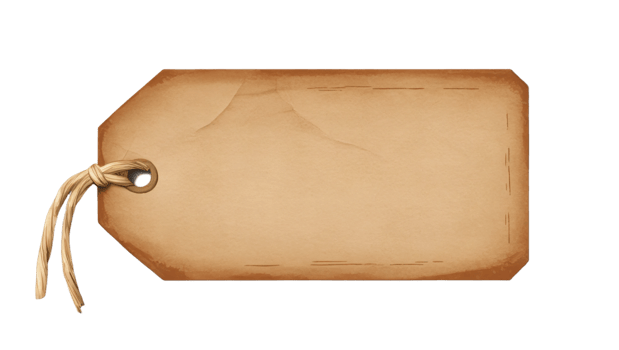 A blank brown tag with a string, perfect for labeling items or gifts in various creative projects. Isolated on transparent background png