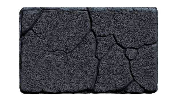 A black square with cracks on it. Isolated on transparent background png