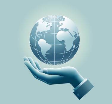 Human hand holding Earth's structure. illustration. vector