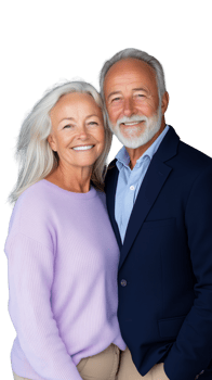 Happy elderly couple embracing, both smiling and looking content, isolated on a transparent background png