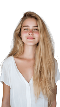 Portrait of young blonde woman with casual attire, smiling confidently, isolated on a transparent background png