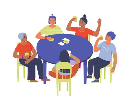 Children playing cards at the table vector