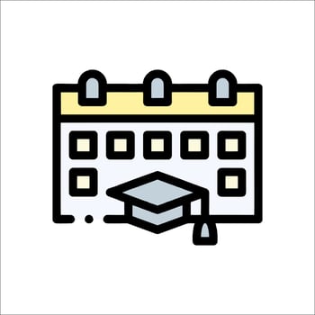 A calendar icon with a graduation cap on it vector