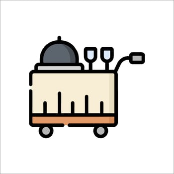 A restaurant cart with a table and a glass vector